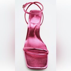 New Zara METALLIC MID-HEIGHT HEELS Sandal ,Size 8US, Color  Pink